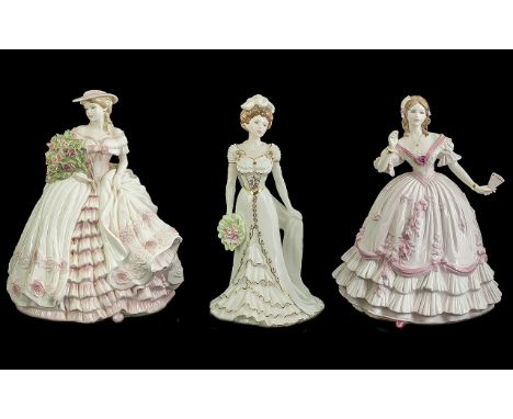 Coalport and Royal Worcester - A Fine Trio of Hand Painted and Ltd Edition Porcelain Figures. Comprises 1/ Rose, CW 127, Scul