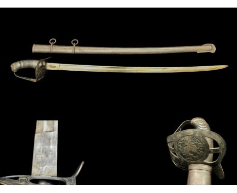 German Sword & Scabbard with hand guard with dragon motif. Overall length 38".