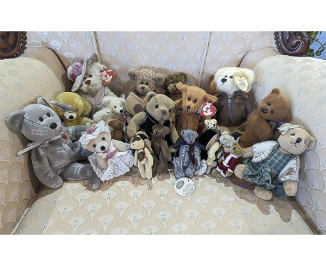 Box of Merrythought &amp; TY Beanie toys, assorted designs and styles, 20 in total.