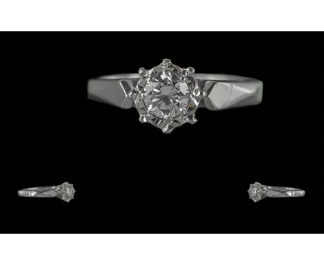 Ladies 18ct White Gold Single Stone Diamond Set Ring, Marked 750 to Shank. The Brilliant Cut Round Diamond of Top Colour / Cl