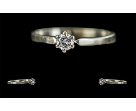 Ladies 9ct White Gold and Single Stone Diamond Ring. Stamped to Shank. Approx Size R. Weight Approx 2.15 grams. 
