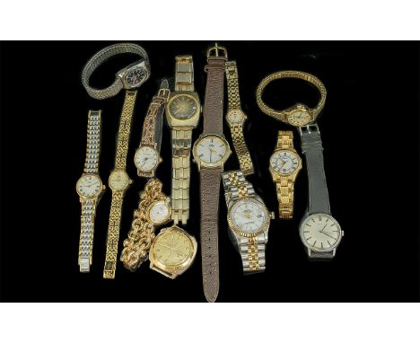 A Collection of Assorted Gents and Ladies Wrist Watches various makes and styles.  Leather and bracelet straps, makes to incl