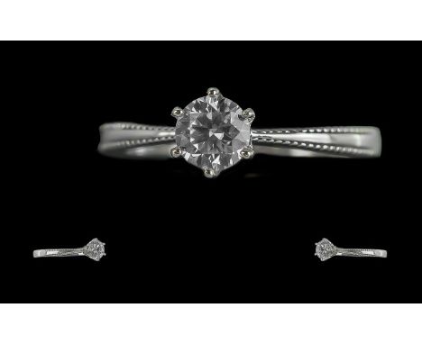 18ct White Gold Lab Grown Solitaire Diamond Ring. Diamond 0.8ct, weight 1.85 grams, ring size M/N.