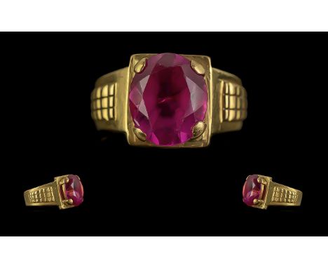 22ct Gold Superb Quality Single Stone Ruby Set Ring.  Not marked, tests high carat gold.  The large faceted ruby, possibly Bu