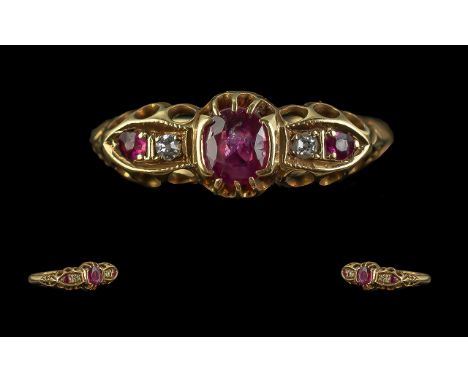 Antique Period Attractive 18ct Gold, Ruby and Diamond Set Ring.  Excellent design, full hallmark for London 1912 18ct to inte