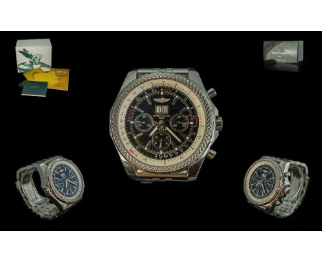 Breitling 1884 Bentley Steel Automatic Chronometer Chronograph Wrist Watch model no 2290853 large size features blue dial, mu