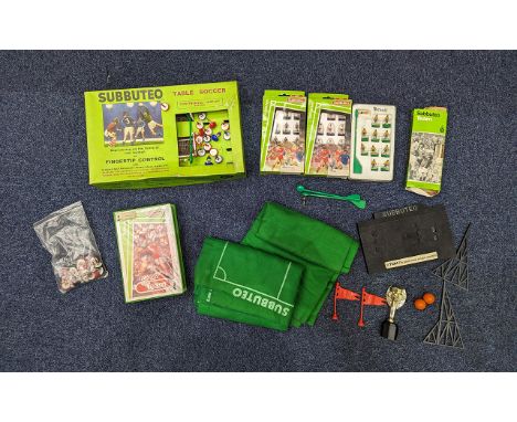 Collection of Subbuteo including Table Soccer Continental Display Edition, baize playing fields, corner flags, score board, t