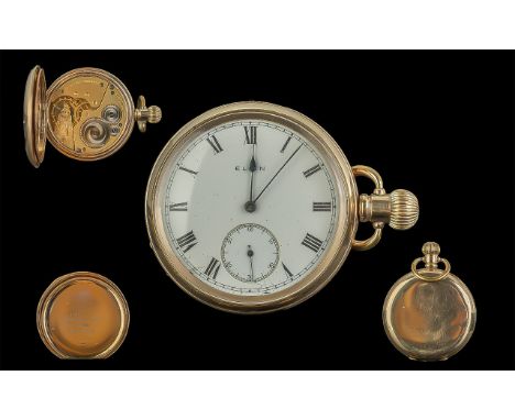 Elgin National Watch Co Gold Filled Seven Jewels Keyless Open Faced Pocket Watch. Guaranteed to be of Two Plates of Gold with