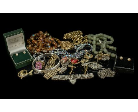 Costume Jewellery - Gold and Silver. Good Collection of Costume to INclude Hallmarked Silver Bangle and Silver Gate Bracelet 