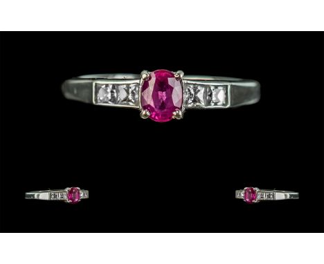 Ladies 14ct -585 Gold and Ruby and Diamonds Set Dress Ring. Marked 585 to Shank. Ring Size Q. 