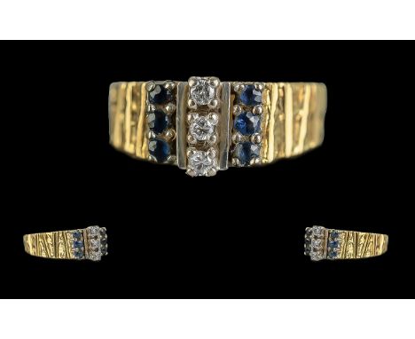 Ladies 18ct Gold Pleasing Sapphire and Diamond Set Ring - Full Hallmark to Interior of Shank. The Diamond and Sapphires of Go