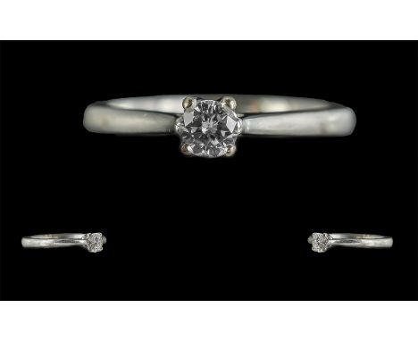 Ladies 18ct White Gold Single Stone Diamond Set Ring. Full Hallmark to Interior of Shank. The Round Brilliant Cut Diamond of 