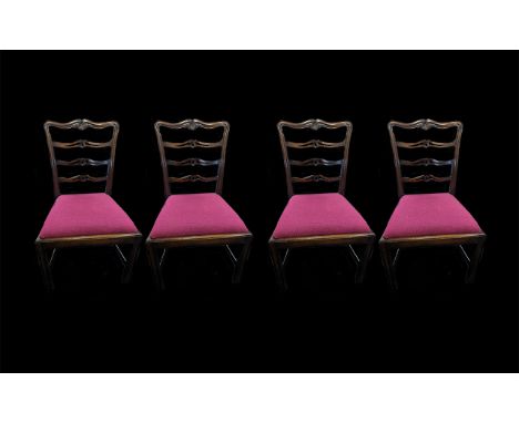 Set Of Four Mahogany Ladderback Dining Chairs, Of Solid Construction In The Chippendale Style.