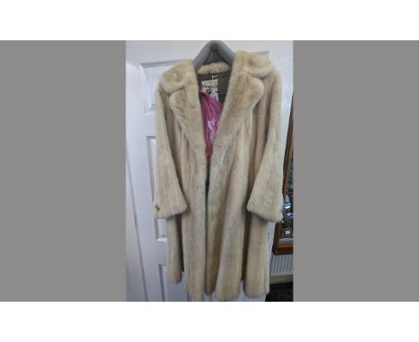 Quality Champagne Blonde Full Length Mink Coat, made by Continental Furs of Blackpool, fully lined in sateen embroidered fabr