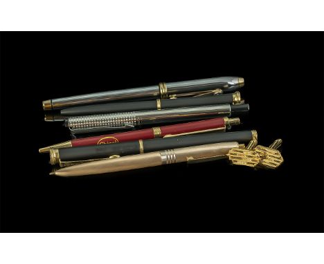 A Collection of Pens to include Pierre Cardin twin pen set, a Cross fountain pen, a parker fountain pen, Europa Hand engraved