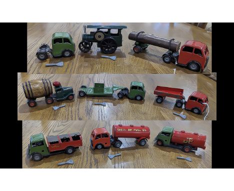 Triang Mid Century Tin Plate Toys. Collection of 9 Mid Century Triang Wind-up Toys, To Include Shell Wagon, BP Wagon, Watneys