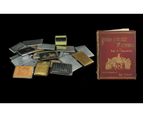 Collection of Vintage Cigarette Cases, including chrome engine turned, gold tone engine turned, leather cased, enamelled, lad