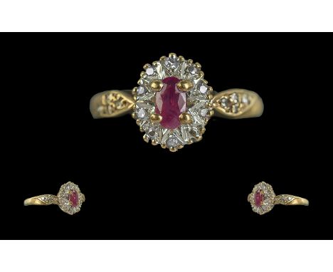 Ladies 9ct Gold Ruby and Diamond Set Cluster Ring. Full Hallmark to Shank. Rubies of Good Colour. Ring Size K. Weight 2.4 gra