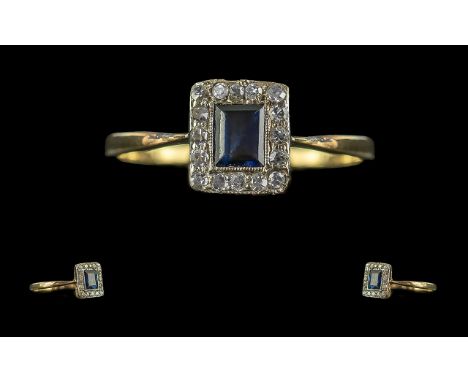 Edwardian Period 1902 - 1910 18ct White Gold - Petite Sapphire and Diamond Set Ring. Marked 18ct - Rubbed to Interior of Shan