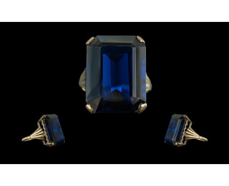 Ladies 9ct Gold Blue Gem Set Statement Ring. Marked 9ct to Shank, Step-cut Blue Gem Stones, Est 10.0 cts. Ring Size N. Weight