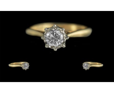 18ct Gold and Platinum Excellent Quality Single Stone Diamond Set Ring, marked 18ct and platinum to interior of shank;  the r