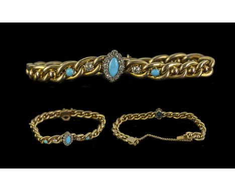 Victorian Period 1837 - 1901 15ct Gold Attractive Opal and Diamond Set Bracelet, Not Marked but Tests High Ct Gold. The Natur