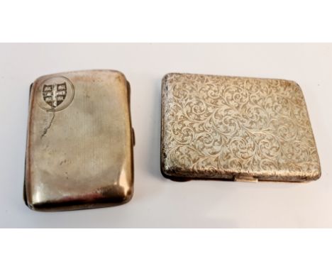 Two hallmarked silver cigarette cases, one engraved with shield, approx. total weight 171gms