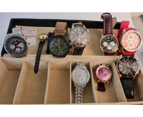 A selection of Gent's wristwatches on leather and bracelet straps to include, Sekonda, Diamonique, Timex, Astroavia, NY Londo