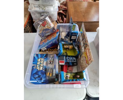 A box of Corgi Doctor Who, Micro Machines Star Wars,etc.