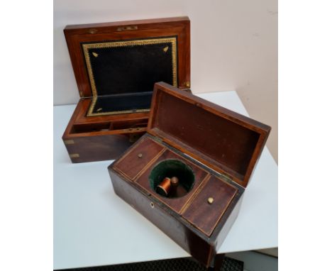A 19th century mahogany tea caddy together with a walnut writing slope box.