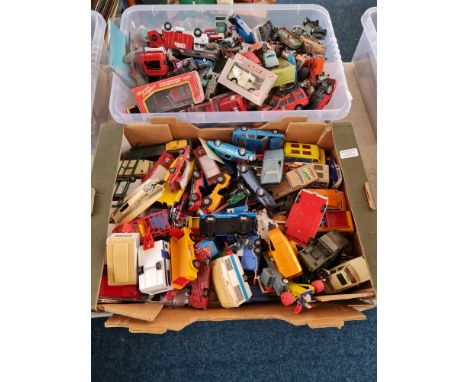 Two boxes of Corgi and Dinky vehicles.