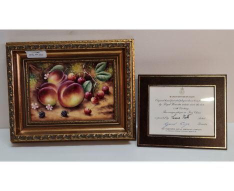A Royal Worcester hand painted plaque by T.Nutt of fruit with certificate.