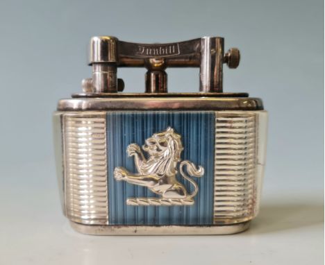 A Joseph Lucas Dunhill table lighter silver and light blue Reg No.737418.