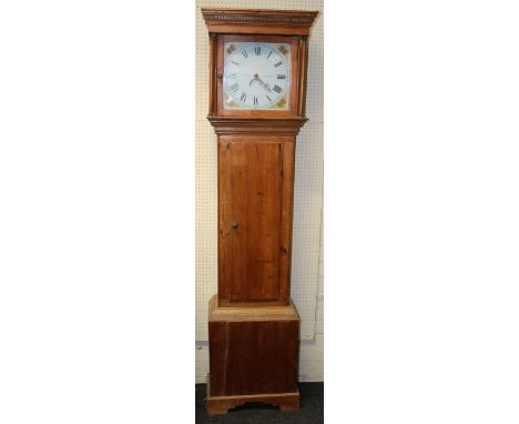 William Priddy, Langport, an early 19th century pine longcase clock, twelve inch square dial, supporting a thirty hour bell s