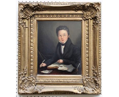 Early 19th century Continental SchoolScribe at his desk, oil on panel, 29 x 23cm