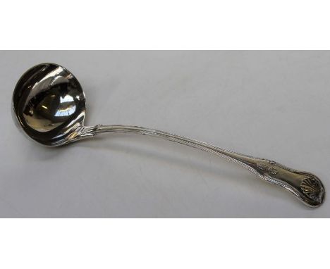 William Bateman, a George IV silver fiddle, thread and shell pattern soup ladle. London 1820. 9.03 troy oz, 32cm