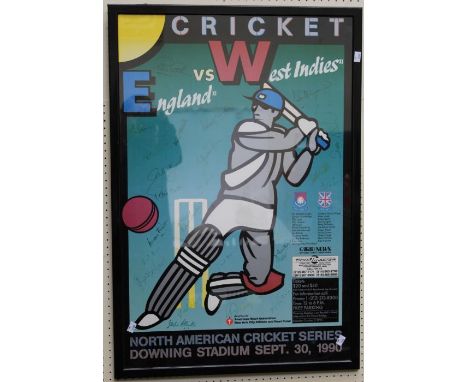 North American Cricket series, a signed poster from the England versus west Indies International, 30th September 1990, 91 x 6