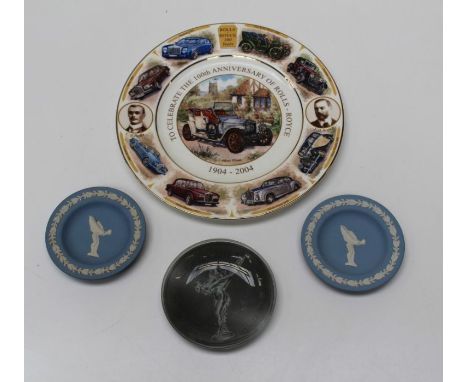 A set of five Wedgewood Jasperware small plates centered with The Spirit of Ecstacy figure, diameter 11cm each, two matching 