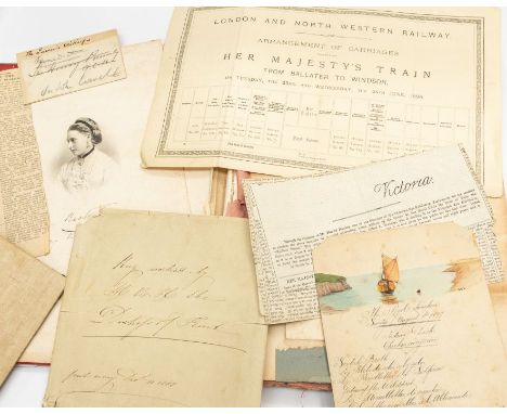 Royal Autographs & Ephemera. A gilt calf album with embroidered decoration housing loosely-inserted correspondence & ephemera