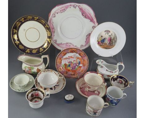 A group of early nineteenth century British porcelain ceramics. To include: a lustre ware, transfer-printed and painted wares