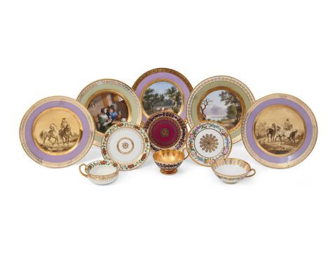 A GROUP OF THREE SÈVRES PORCELAIN CUPS AND SAUCERS CIRCA 1825 with printed blue interlaced 'L's' marks  the largest 6cm high,