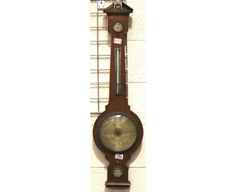 Negretti and Zambra, London; a walnut cased barometer with mercury stick thermometer and level, for restoration, L: 95 cm. La