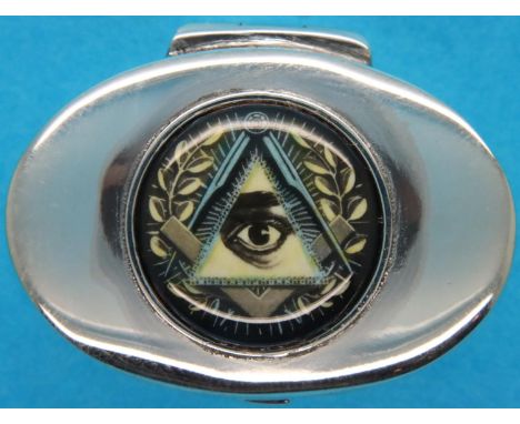 Sterling silver and enamelled pill box, L: 30 mm. P&amp;P Group 1 (£14+VAT for the first lot and £1+VAT for subsequent lots)