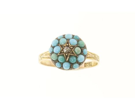 A Victorian pave set turquoise & diamond set ring, marked 15ct & approx 2.4gms