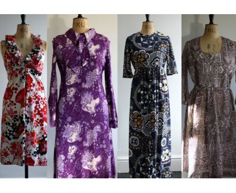 A collection of 4 vintage 60s and 70s dresses by Carnegie, Rodette, Debenham and Freebody and ClevalineA 1970s Clevaline of L