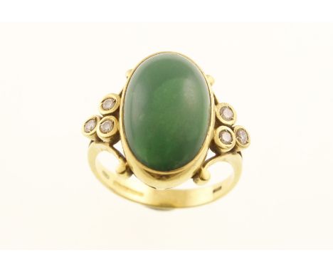 A modern 18ct H/M large oval turquoise & diamond ring, approx 6.6gms