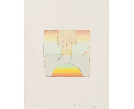 Yoshimoto Nara (b.1959) &amp; Hiroshi Sugito (b.1970)Untitled: Over the RainbowLithograph with unique hand-colouring in penci