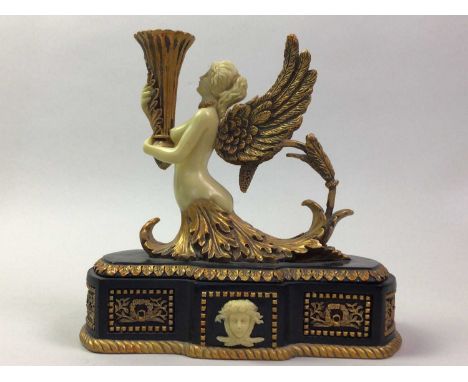 REPRODUCTION RESIN CORNUCOPIA CANDLESTICK TRINKET BOX, with gilt decoration22cm high