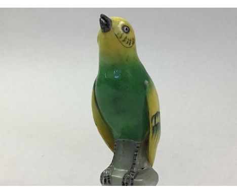 SAMSON STYLE MODEL OF A BIRD, AND ANOTHER CERAMIC FIGURE the bird in green and yellowQty: 2