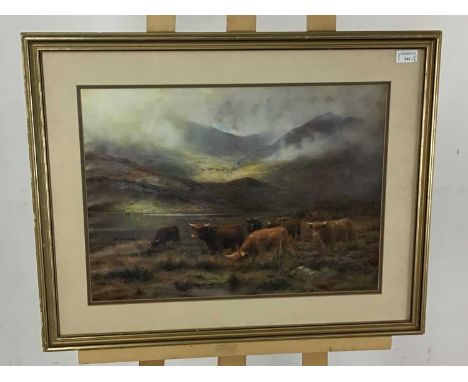 GROUP OF PICTURES, one titled 'Highland Cattle' by Louis B. Hort, another picture depicting a mountain landscape, along with 